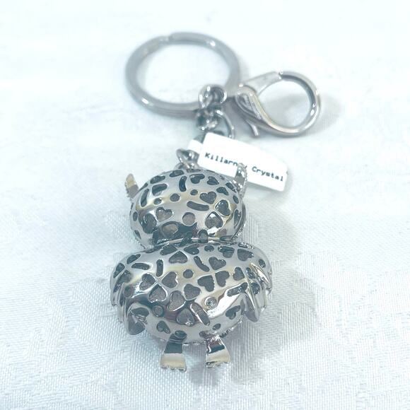 New KILLARNY CRYSTAL OWL Hearts Keychain Enamel Ireland Fob QVC Silver White - Picture 7 of 10